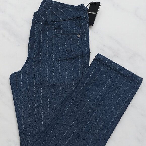 Emporio Armani JO4 Striped Needle Punched Denim Jeans Blue Regular Fit Sz 28 - Picture 4 of 13